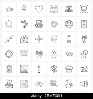 Set di 36 icone e simboli dell'interfaccia utente per file multimediali, video, immagini di contenuti preferiti, laptop, illustrazione vettoriale di consegna Illustrazione Vettoriale