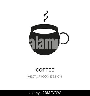 Icona di rottura caffè tazza. Logo elemento decorativo per il negozio, menu della caffetteria. Semplice silhouette simbolo espresso con vapore, latte ed energia mattina isolato su bianco vettore illustrazione Illustrazione Vettoriale