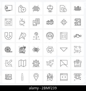 Confezione da 36 icone universali per le applicazioni Web, segno di spunta, documento, menu, dati, illustrazione di Heart Vector Illustrazione Vettoriale