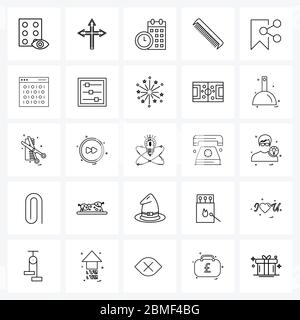 UI Mobile Set di icone linea di 25 pittogrammi moderni di badge, stilista, calendario, stile capelli, pettine illustrazione vettoriale Illustrazione Vettoriale