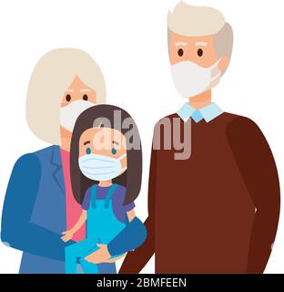 nonni con nipote utilizzando maschera facciale Illustrazione Vettoriale