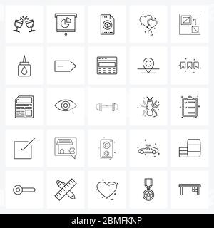Set di icone di linea di 25 simboli moderni di e, valentine, api, amore, quadro Illustrazione vettoriale Illustrazione Vettoriale