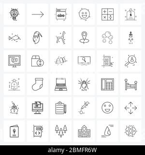 36 icone di linea universali per la matematica del fotoricettore e mobile, calcoli, disposizione di fotoricettore, ridendo, illustrazione del vettore di Emote Illustrazione Vettoriale