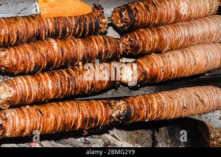 CAG Kebap, famoso ristorante di prima categoria a Istanbul. La carne impilata orizzontalmente sul rotatorio spit Foto Stock