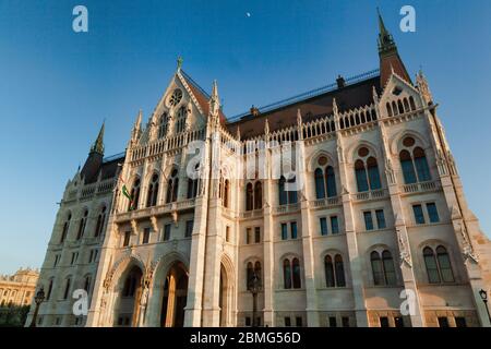 Budapest, Ungheria - 4 maggio 2017: Ingresso al Centro visitatori del Parlamento ungherese Foto Stock