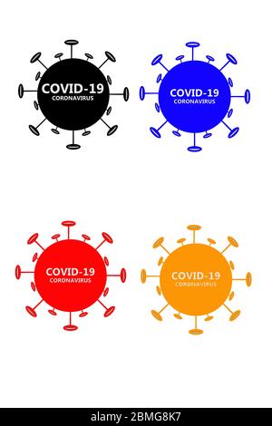 Coronavirus Covid-19, illustrazione isolata del virus, 4 colori su sfondo bianco Foto Stock