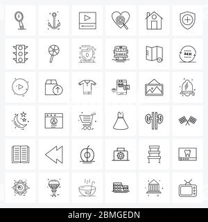 Pacchetto di 36 icone Universal Line per applicazioni Web noleggio, costruzione, lettore, casa, salute Vector illustrazione Illustrazione Vettoriale