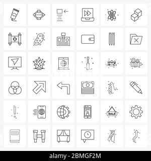 Pacchetto di 36 icone di linea universali per applicazioni Web nucleare, avanti, allineamento, controlli, illustrazione vettore UP Illustrazione Vettoriale