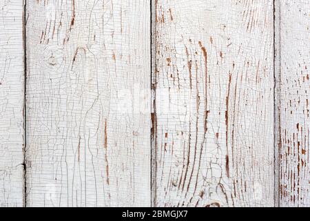 vecchi tavole di legno dipinte in bianco sfondo primo piano. Foto Stock