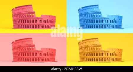 Colosseo o Colosseo in diversi colori. Simbolo di Roma e Italia. illustrazione 3d Foto Stock