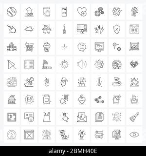 64 Universal Line Icon pixel Perfect simboli di amore, cuore, istituzione, luci fiamma, fuoco Vector Illustrazione Illustrazione Vettoriale