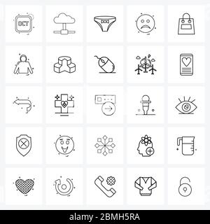 25 Editable Vector Line icone e simboli moderni di emozione, emoji, rete, tessuti, indumenti Illustrazione vettoriale Illustrazione Vettoriale