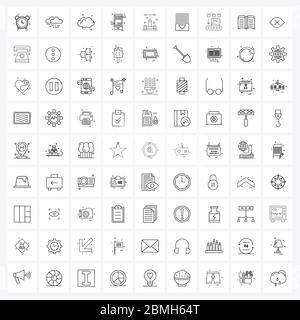 Set di 81 icone di linea semplici per Web e stampa, ad esempio l'illustrazione di controllo, smart, cloud, mobilità, vettore del telefono Illustrazione Vettoriale