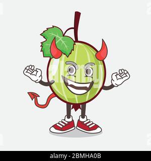 Un'illustrazione di carattere di mascotte cartoon di frutta di Gooseberry come diavolo rosso con corna e coda Illustrazione Vettoriale