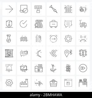 36 Universal Line Icon pixel Perfect simboli di banca, sport, dashboard, freccia, login Vector Illustration Illustrazione Vettoriale