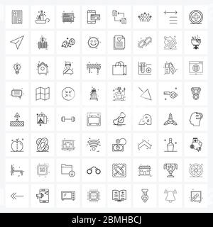 64 Universal Line Icon pixel Perfect simboli di sincronizzazione, dati, sito web, copia, carta di credito Vector Illustration Illustrazione Vettoriale