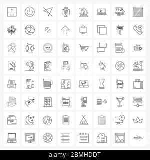 64 Universal Line Icon pixel Perfect simboli di laptop, sveglia, mouse, flasher, impostazione vettoriale Illustrazione Illustrazione Vettoriale