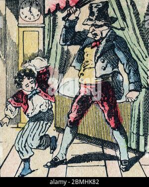 Le pere fouettard, personnage legendaire du folklore, punissant les enfants pas sages avec son fouet, et enfermant les enfants desobeissants, image d' Foto Stock