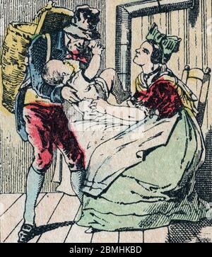 Le pere fouettard, personnage legendaire du folklore, punissant les enfants pas sages avec son fouet, et enfermant les enfants desobeissants, image d' Foto Stock