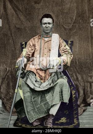Ritratto di Kondo dit Behanzin (1844-1906) roi de la dynastie des Abomey, Dahomey (actuel Benin) - Behanzin, Re del Regno di Dahomey, Africa - Foto Stock