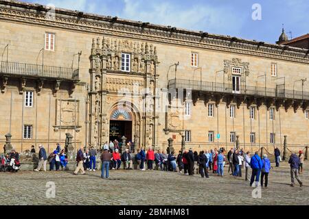 Hostal dos Reis Catolicos nella Città Vecchia,Santiago de Compostela,Galizia,Spagna,l'Europa Foto Stock