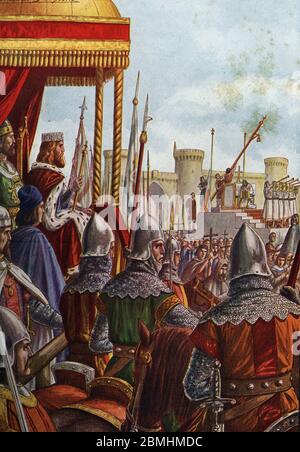 'La soutision de la ville de Milan a l'empereur Frederic Ier Barberousse (1122-1190) apres la price de la ville lors de son deuxieme voyage en Italie Foto Stock