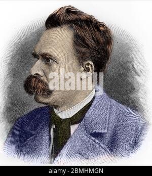 Ritratto di Friedrich Nietzsche ( 1844 - 1900 ), filosofo allemand (filosofo di german Friedrich Nietzsche) gravure du 19eme siecle Colle Foto Stock