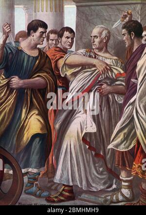 Antichite romaine : la mort de Jules Cesar' Jules Cesar (Giulio Cesare ou Caius Julius Caesar) homme politique et ecrivain romain, (100-44 Avant JC), Foto Stock