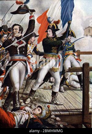 Premiere campagne d'Italie : Napoleone Bonaparte (1769-1821) Lors de la bataille du Pont d'Arcole, novembre 1796' (Napoleone Bonaparte durante la battaglia Foto Stock