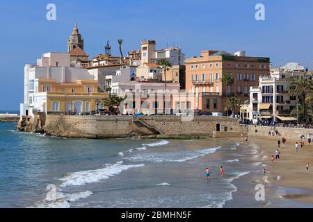 Città vecchia Sitges, Catalogna, Spagna, Europa Foto Stock