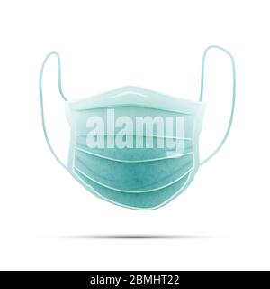 Lato anteriore della maschera medica realistica verde su bianco Illustrazione Vettoriale