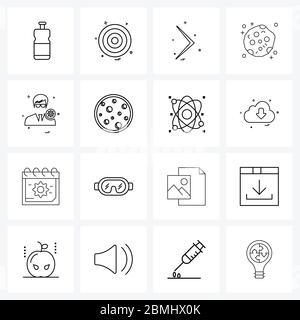 16 icone universali pixel Perfect simboli di avatar, universo, freccia, spazio, illustrazione vettoriale Illustrazione Vettoriale