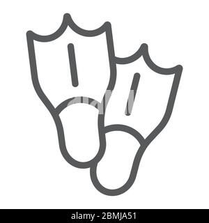 Immersioni pinne icona linea, turismo e immersioni, nuoto pinne segno grafica vettoriale, un'icona lineare su sfondo bianco, eps 10. Illustrazione Vettoriale