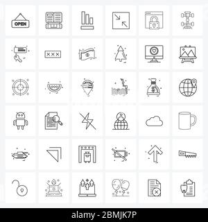 36 icone di linea universali per protezione Web e mobile, blocco, grafico, spostamento, illustrazione vettore freccia Illustrazione Vettoriale
