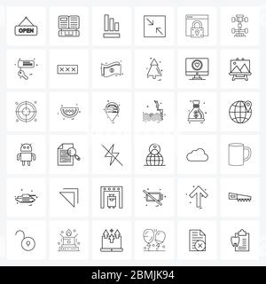 36 icone di linea universali per protezione Web e mobile, blocco, grafico, spostamento, illustrazione vettore freccia Illustrazione Vettoriale