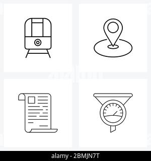 Set di icone vettoriali in stock di 4 simboli di linea per treno, bond, trasporto, campeggio, business Illustrazione vettoriale Illustrazione Vettoriale