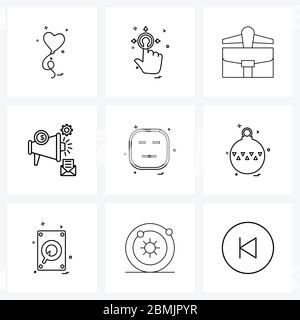 Confezione da 9 icone Universal Line per applicazioni Web - illustrazioni vettoriali per audio, volume, viaggi Illustrazione Vettoriale