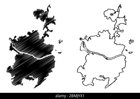 Kemerovo City (Federazione Russa, Russia) mappa vettore illustrazione, schizzo scribble Città di Kemerovo mappa Illustrazione Vettoriale