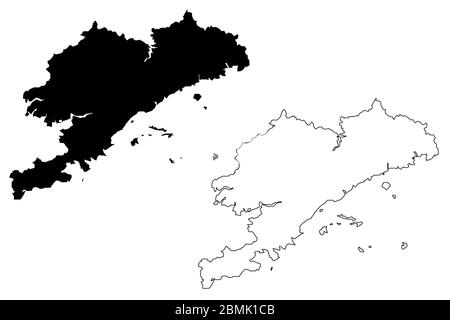 Città di Dalian (Repubblica popolare Cinese, Provincia di Liaoning) mappa illustrazione vettoriale, schizzo di scarabocchio Città di Dalian mappa Illustrazione Vettoriale