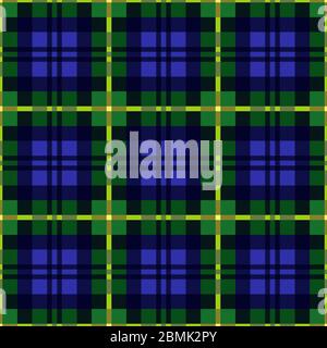 Motivo scozzese a contrasto senza cuciture nelle tonalità verde, blu e giallo, texture per tartan, plaid, tovaglie, vestiti, biancheria da letto, coperte e altro Illustrazione Vettoriale