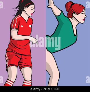 giocatore di calcio femminile e ginnastica femminile Illustrazione Vettoriale