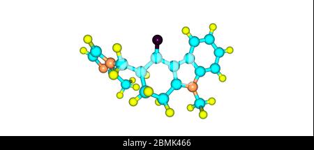 Ondansetron è un farmaco usato per prevenire la nausea e il vomito causati dalla chemioterapia oncologica. illustrazione 3d Foto Stock