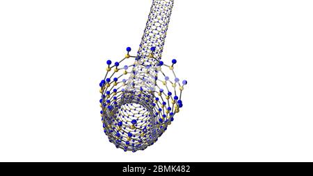 I nanotubi di nitruro di boro sono un polimorfo di nitruro di boro. Strutturalmente sono simili al nanotubo di carbonio. illustrazione 3d Foto Stock