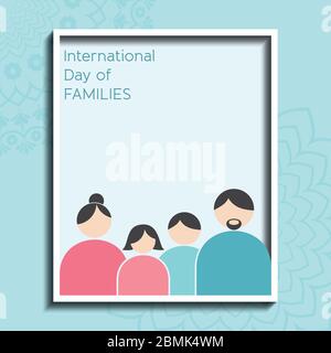 Illustrazione della Giornata Internazionale delle famiglie. Concetto di famiglia di 4 persone - padre, madre, figlio e figlia Illustrazione Vettoriale