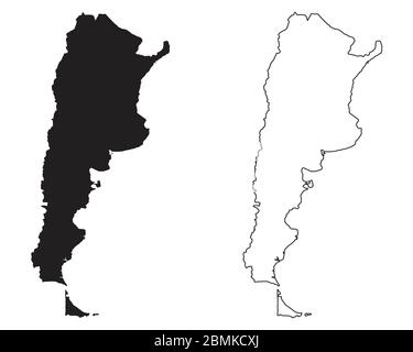 Mappa di Paese Argentina. Silhouette e profilo neri isolati su sfondo bianco. Vettore EPS Illustrazione Vettoriale