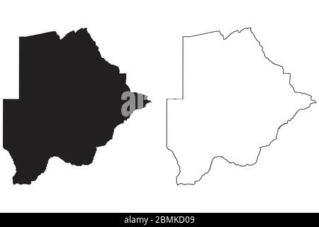 Botswana Mappa di Paese. Silhouette e profilo neri isolati su sfondo bianco. Vettore EPS Illustrazione Vettoriale