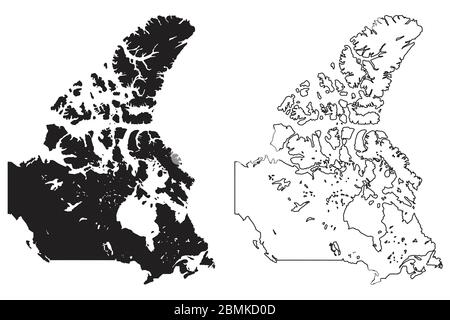 Mappa del paese del Canada. Silhouette e profilo neri isolati su sfondo bianco. Vettore EPS Illustrazione Vettoriale