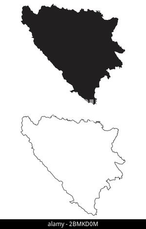 Bosnia Erzegovina Mappa dei Paesi. Silhouette e profilo neri isolati su sfondo bianco. Vettore EPS Illustrazione Vettoriale