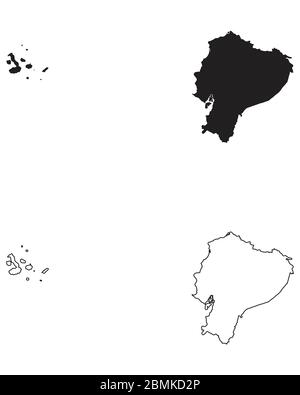 Ecuador Mappa di Paese. Silhouette e profilo neri isolati su sfondo bianco. Vettore EPS Illustrazione Vettoriale