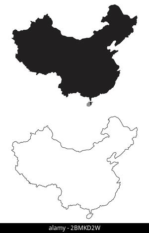 Mappa dei paesi della Cina. Silhouette e profilo neri isolati su sfondo bianco. Vettore EPS Illustrazione Vettoriale